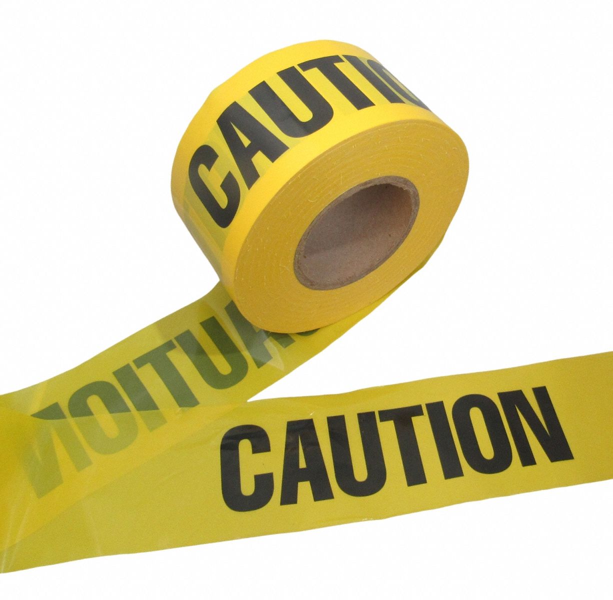Barricade Tape: 1, 000 ft Lg, 3 in Wd, Caution Legend, Polyethylene, Yellow Color