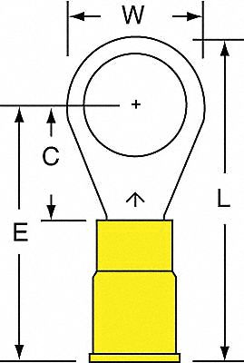 Ring Terminal: Yellow, Vinyl Insulation, 3/8 in Stud Size, 12 AWG to 10 AWG Wire Sizes, 600 V