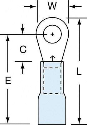 Ring Terminal: Blue, Heat Shrink Insulation, #8 Stud Size, 16 AWG to 14 AWG Wire Sizes, 1, 000 V