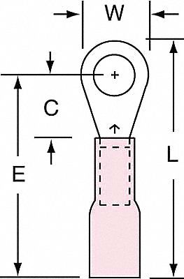 Ring Terminal: Red, Heat Shrink Insulation, #10 Stud Size, 22 AWG to 18 AWG Wire Sizes, 1, 000 V