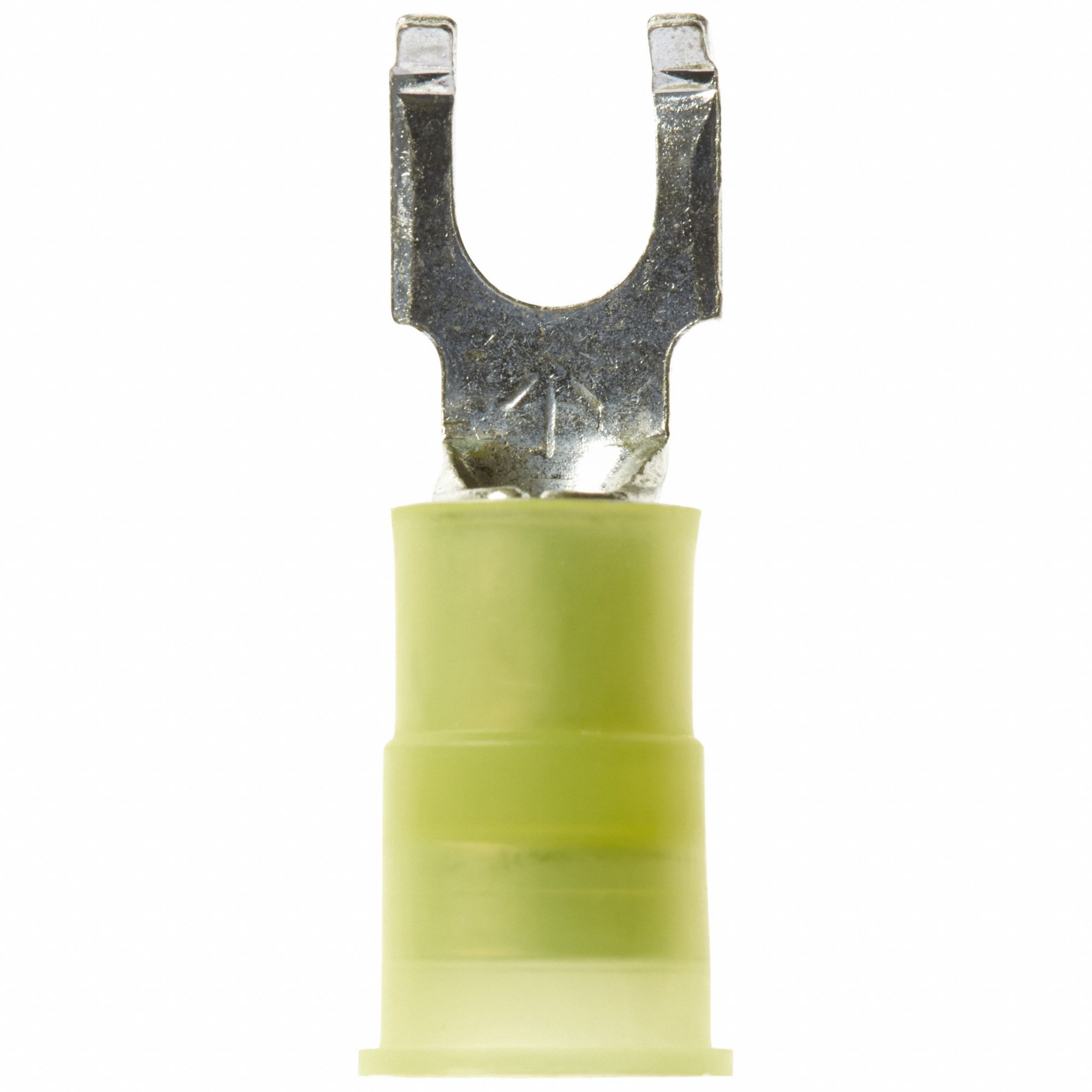 Fork Terminals: Yellow, Nylon, #10 Stud Size, 12 AWG – 10 AWG Wire Range, Flanged Fork, 600 V