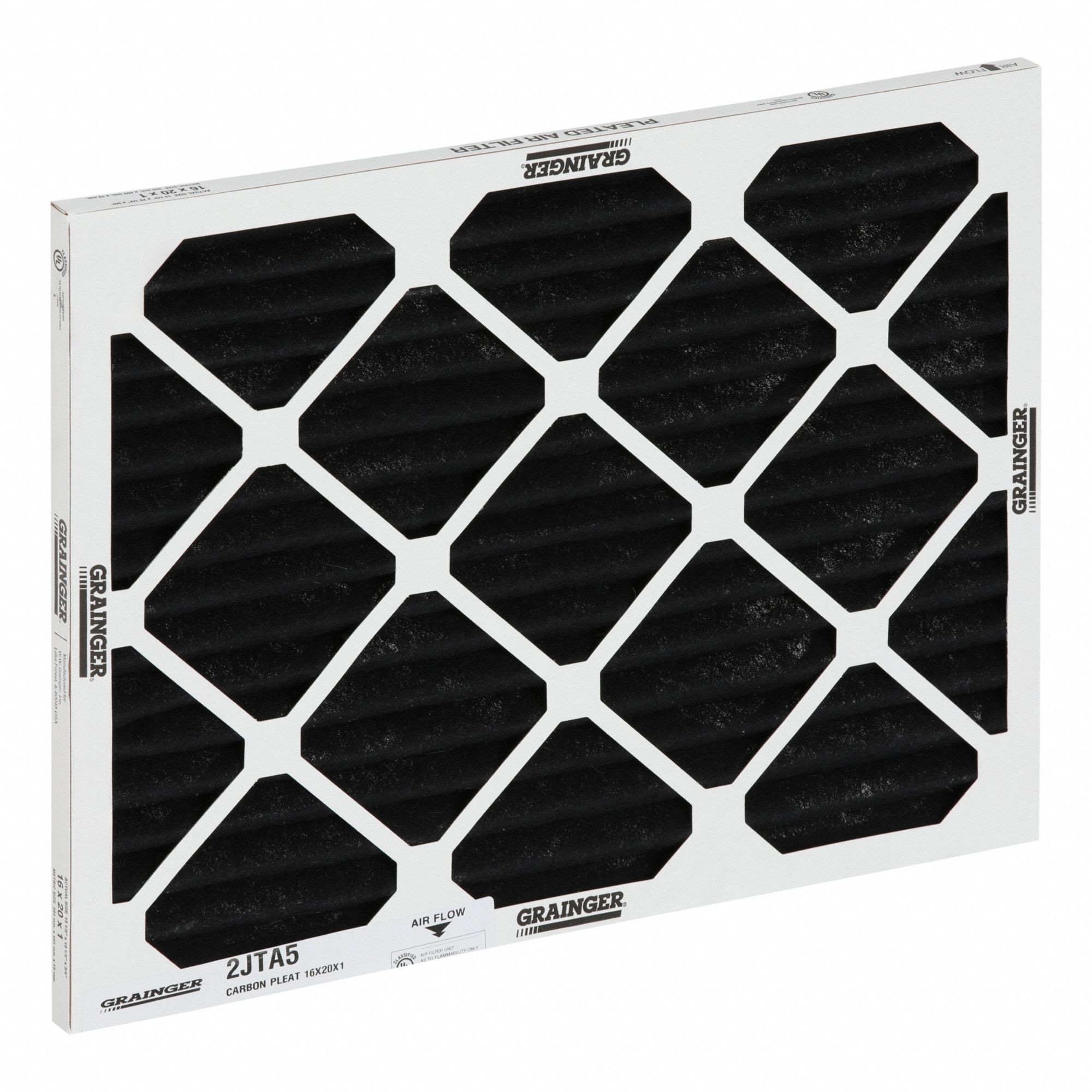 Odor Removal Pleated Air Filter: 16 in x 20 in x 1 in, Impregnated Carbon, 60% CCL4 Activity