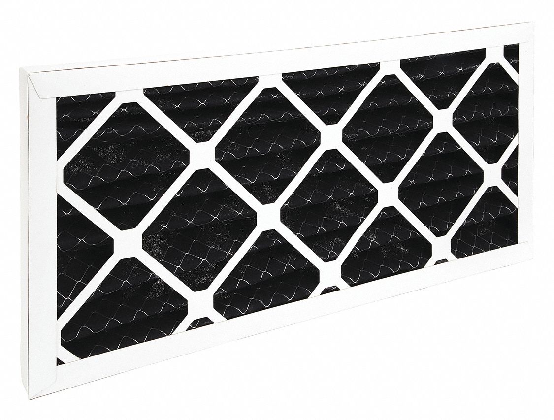 Odor Removal Pleated Air Filter: 12 in x 25 in x 1 in, Impregnated Carbon, 60% CCL4 Activity
