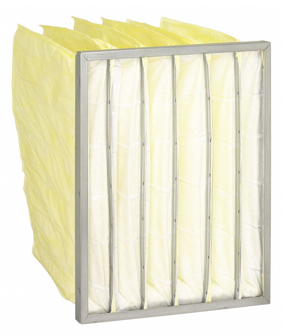 Pocket Air Filter: 24 in x 20 in x 15 in, MERV 14, Yellow, Synthetic, 6 Pockets