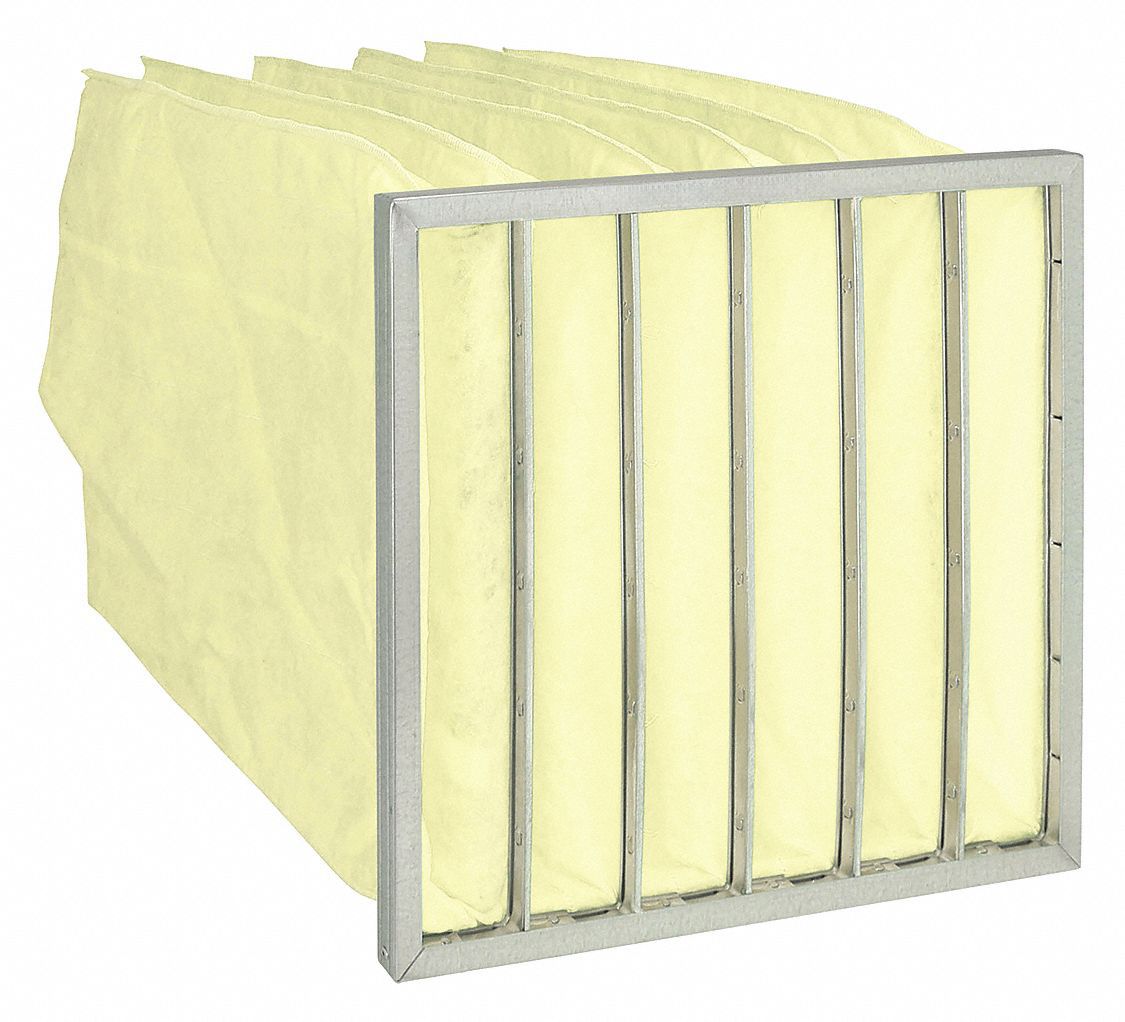 Pocket Air Filter: 20 in x 20 in x 29 in, MERV 14, Yellow, Synthetic, 6 Pockets