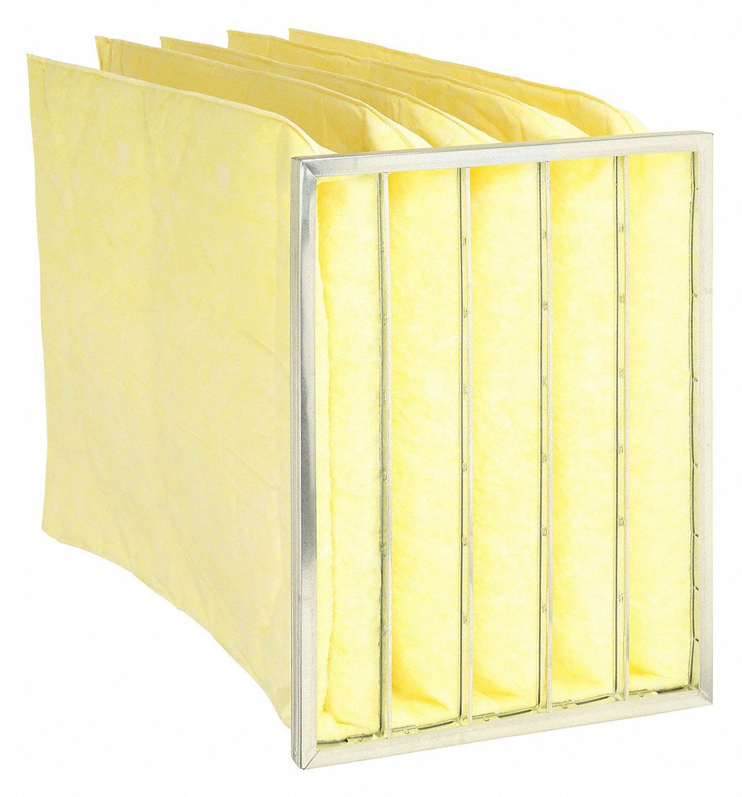 Pocket Air Filter: 24 in x 20 in x 30 in, MERV 14, Yellow, Synthetic, 5 Pockets