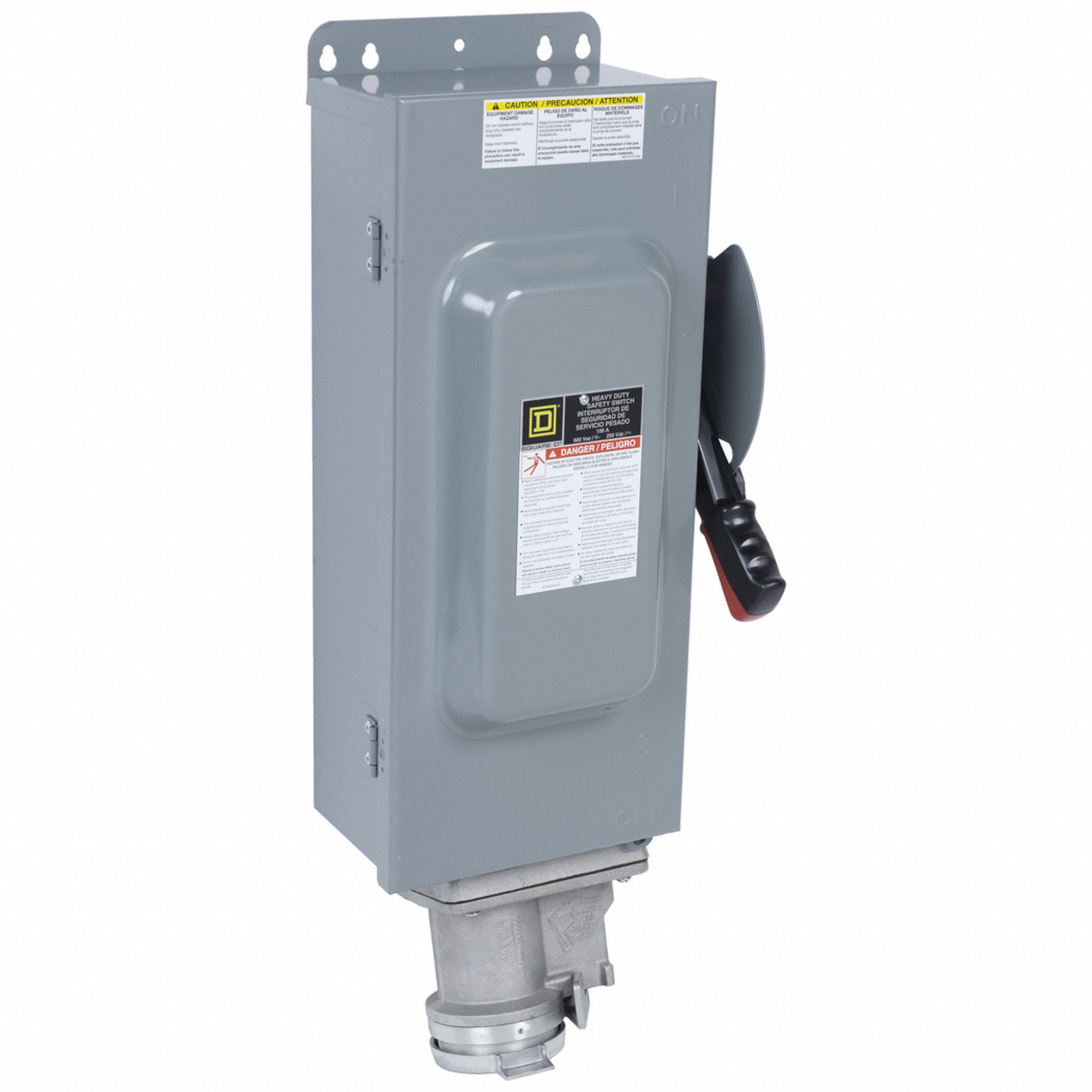 Safety Switch: Fusible, 100 A, Three Phase, 600V AC, Galvanized Steel, Indoor