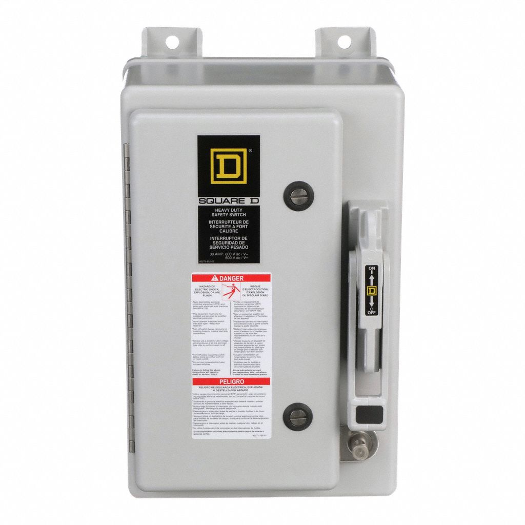 SQUARE D, 30 A Amps AC, 20 HP 600V AC, Safety Switch 2JXU3HU361DF
