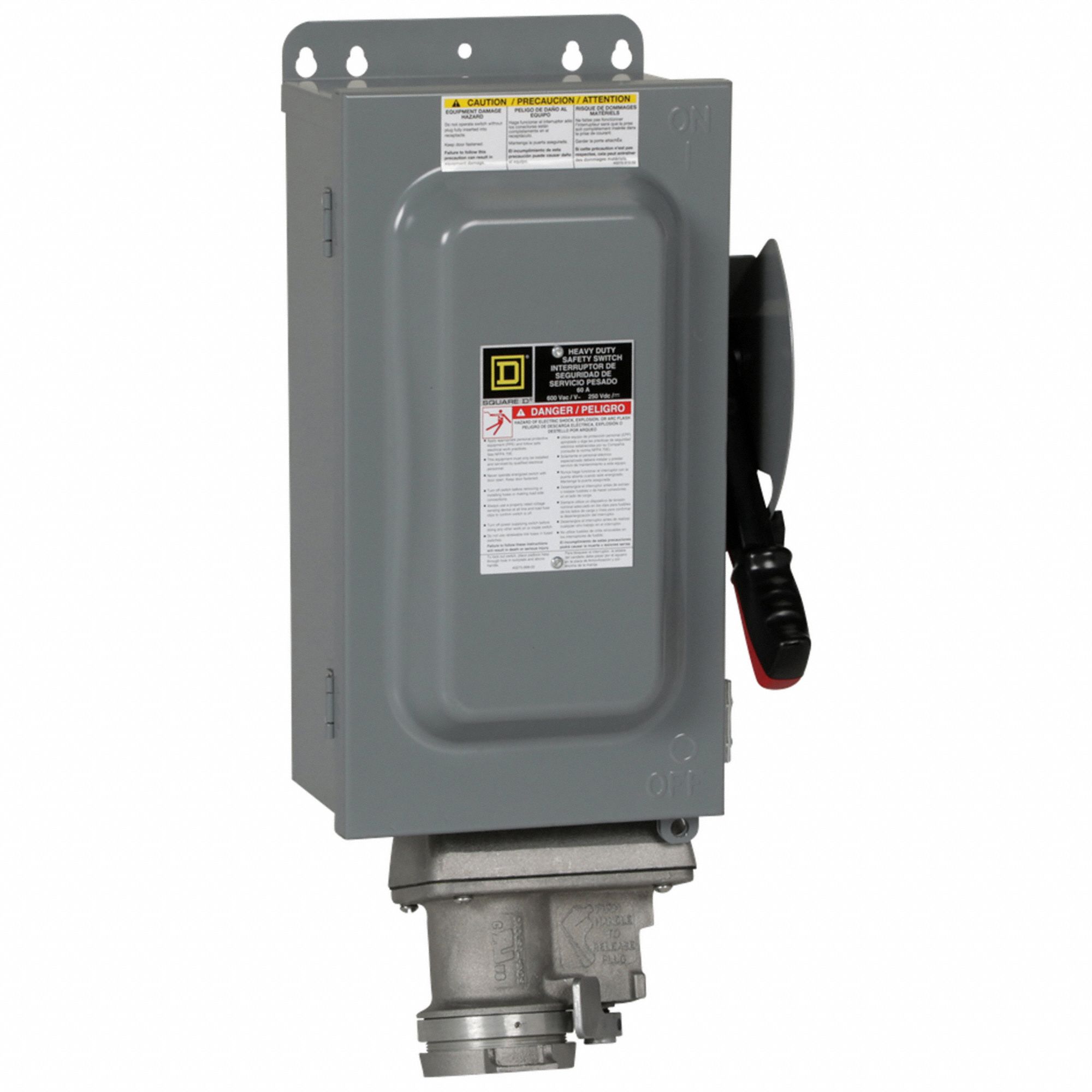 Safety Switch: Non-Fusible, 60 A, Three Phase, 600V AC, Galvanized Steel, Indoor