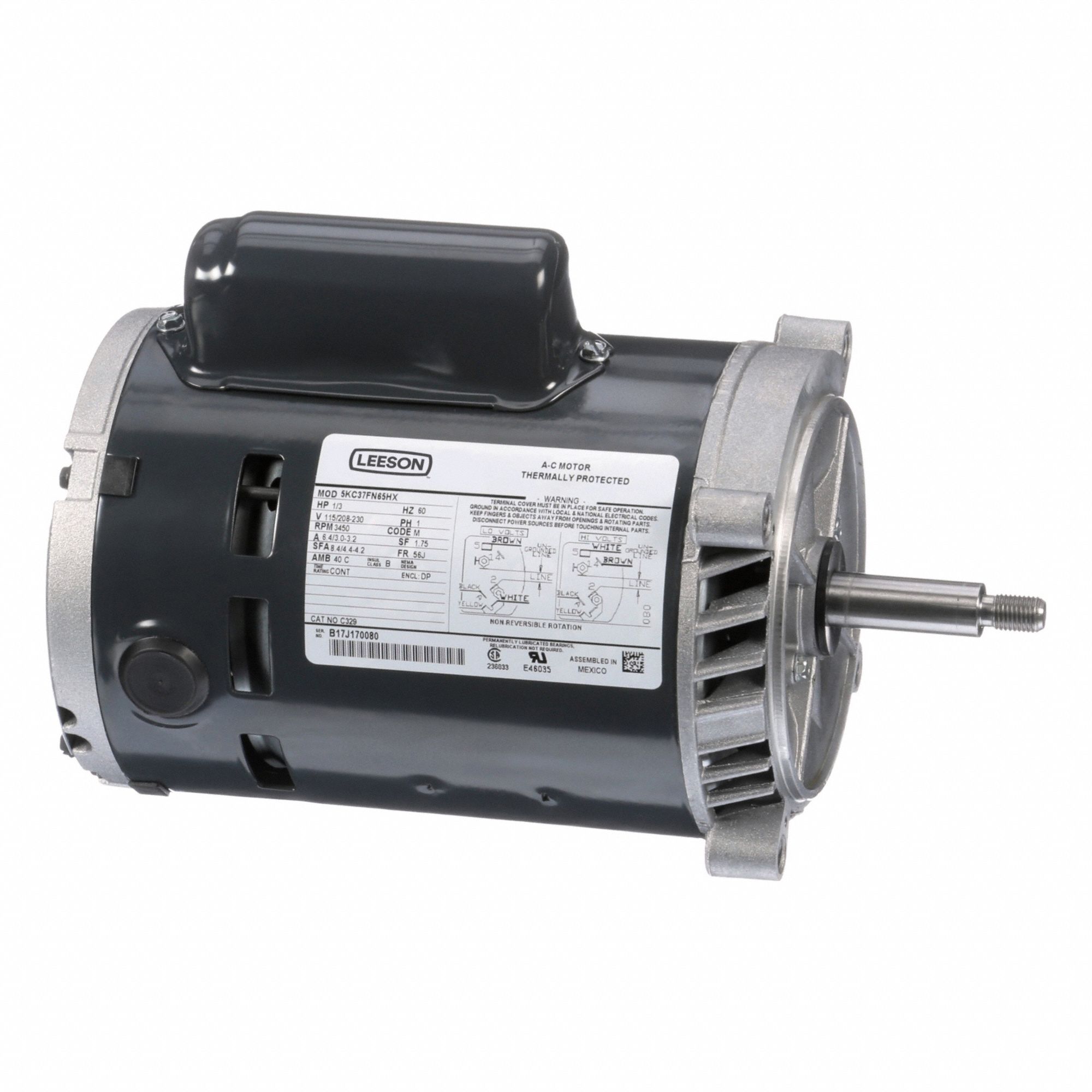 Jet Pump Motor: 56J Frame Size, C-Face, Open Drip Proof, Capacitor-Start, 1/3 hp, 1, 775 RPM