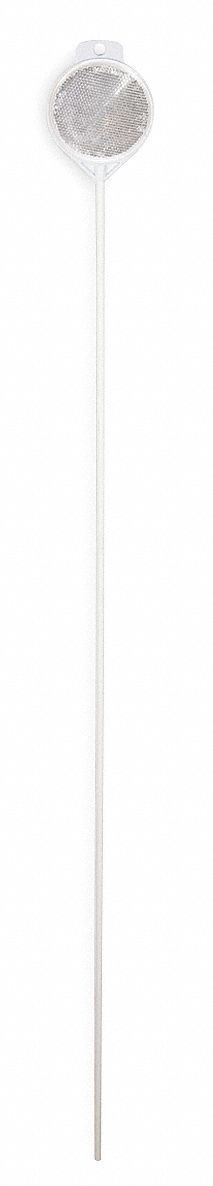 Property & Driveway Marker: Fiberglass, 48 in Overall Ht, Round Reflector, Clear, White, 10 PK