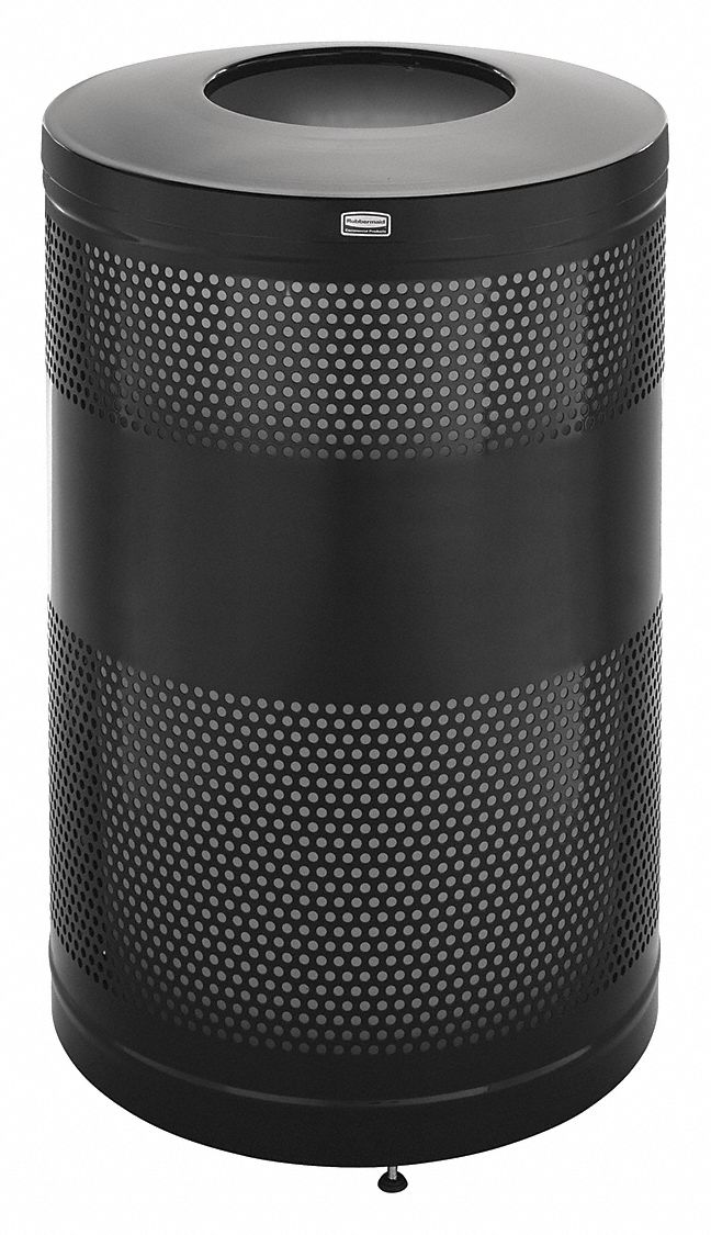 RUBBERMAID COMMERCIAL PRODUCTS 51 gal Round Trash Can, Metal, Black