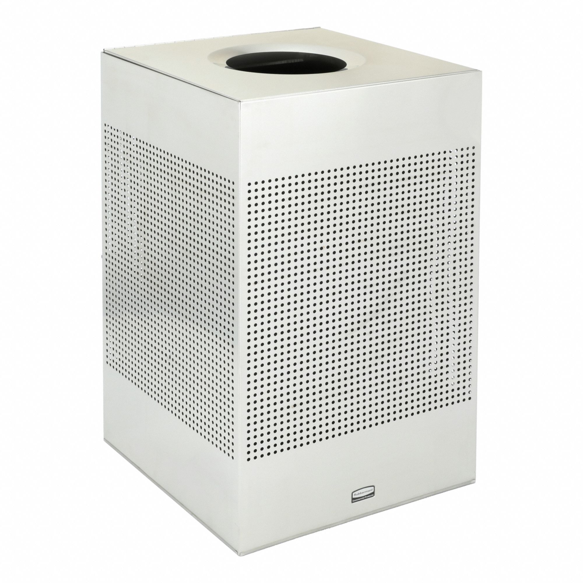 TRASH CAN, STAINLESS STEEL, FLAT WITH TOP OPENING TOP, SILVER