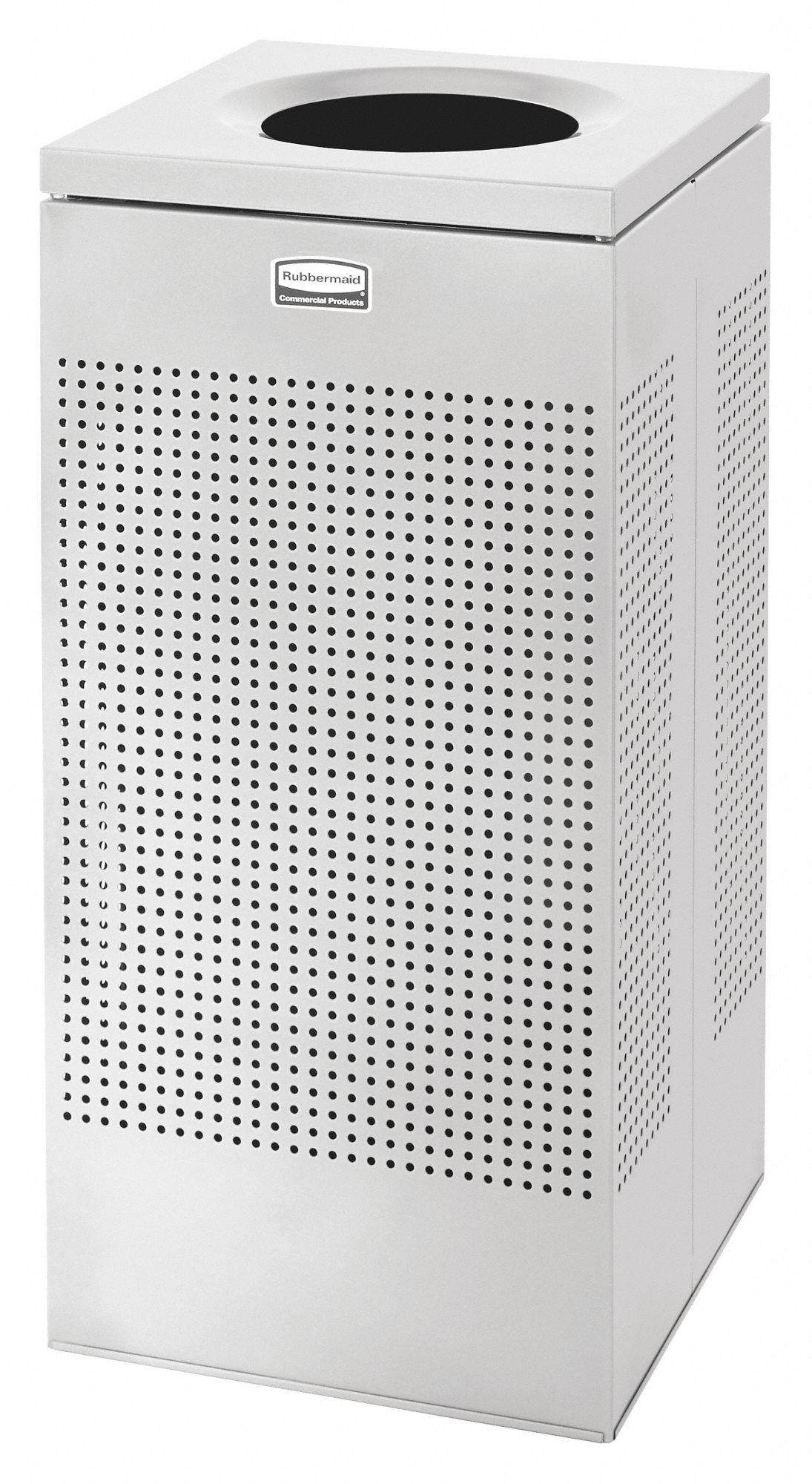 TRASH CAN, STEEL, FLAT WITH TOP OPENING TOP, SILVER, 16 GALLON CAPACITY
