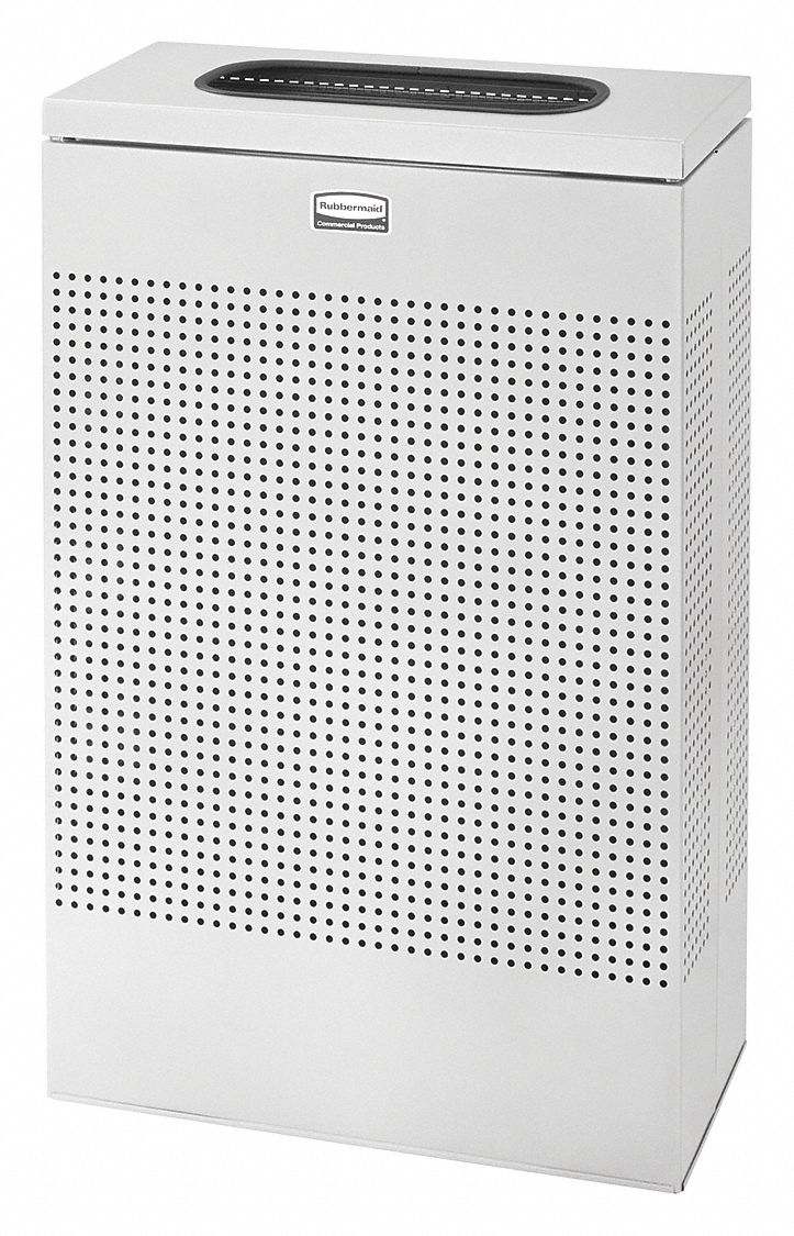 TRASH CAN, STEEL, FLAT WITH TOP OPENING TOP, SILVER, 13 GALLON CAPACITY