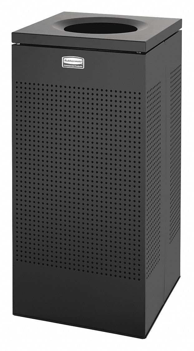 TRASH CAN, STEEL, FLAT WITH TOP OPENING TOP, BLACK, 24 GALLON CAPACITY