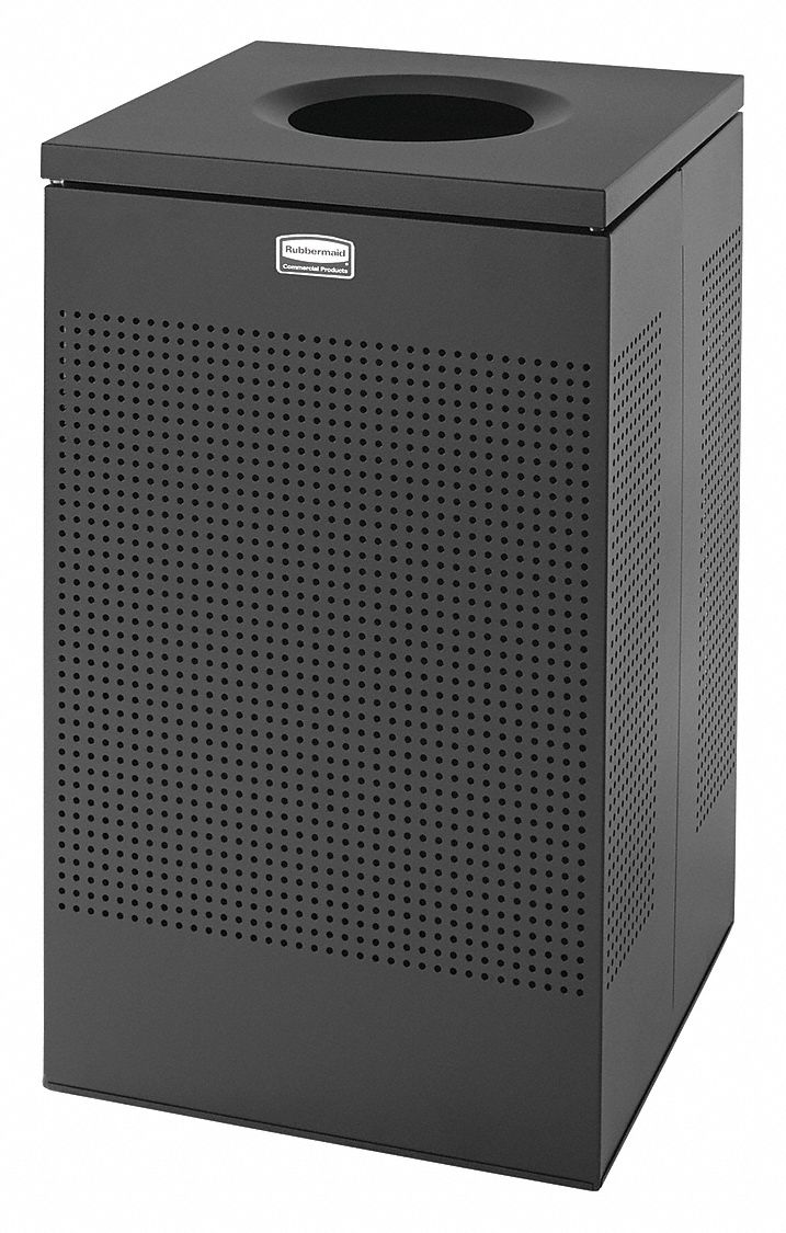 TRASH CAN, STEEL, FLAT WITH TOP OPENING TOP, BLACK, 20 GALLON CAPACITY