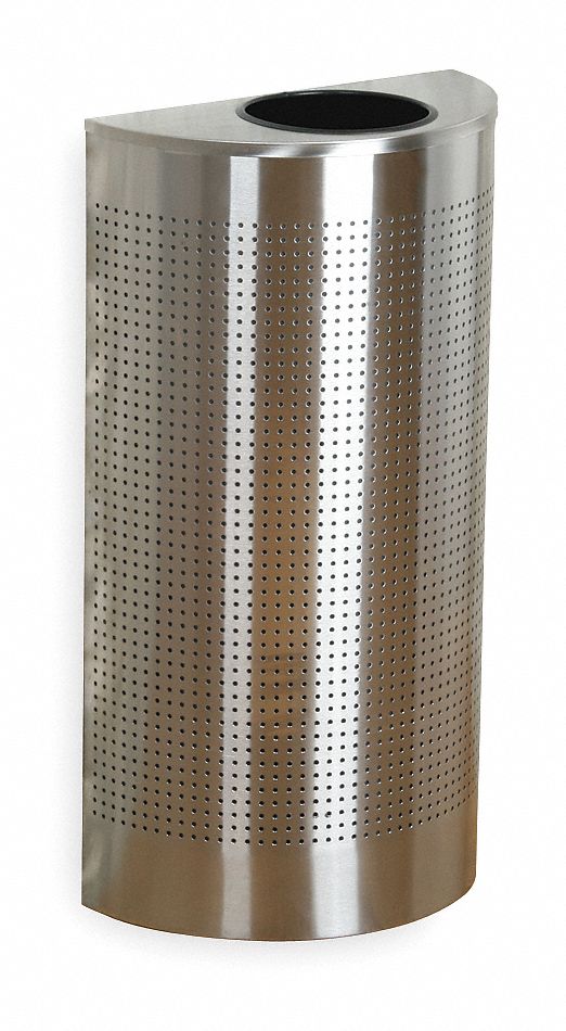 TRASH CAN,HALF ROUND,12 GAL.,SILVER