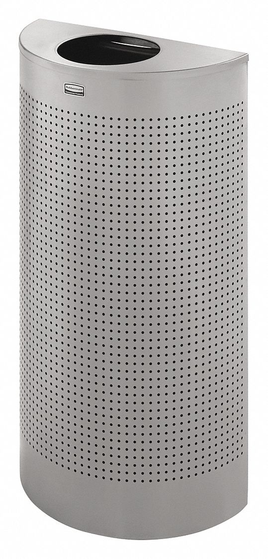 TRASH CAN,HALF ROUND,12 GAL.,SILVER