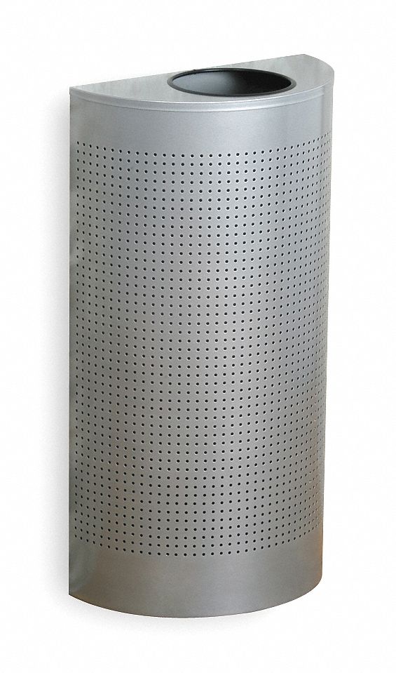 TRASH CAN,HALF ROUND,12 GAL.,SILVER