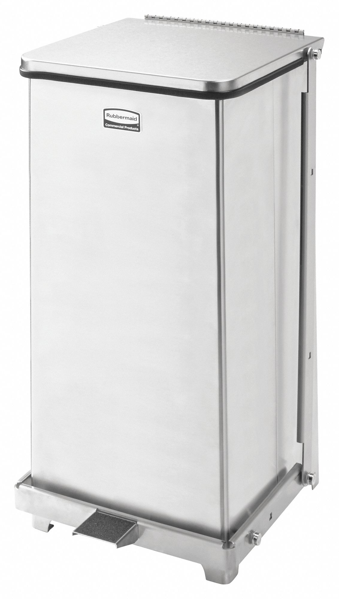 Step-On Trash Container: Stainless Steel, 6 1/2 gal Capacity, Silver