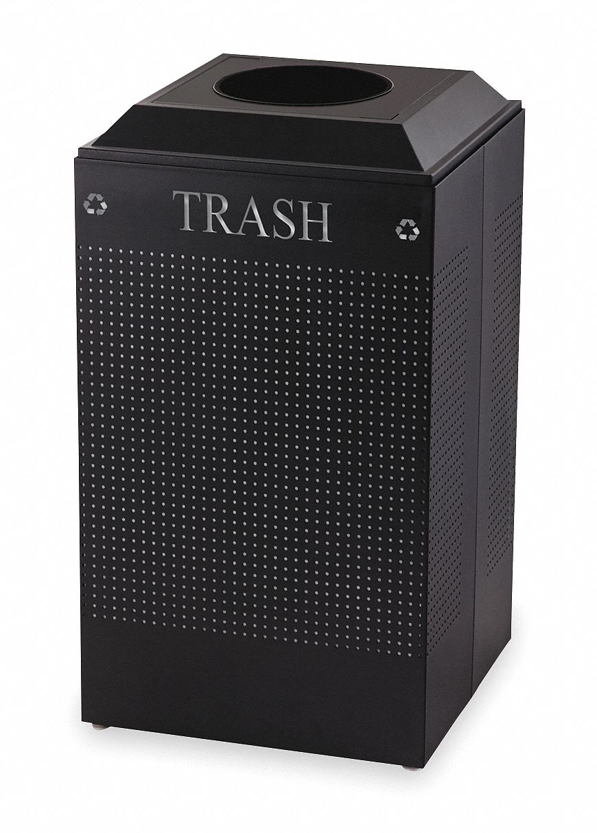 RUBBERMAID COMMERCIAL PRODUCTS 29 gal Square Trash Can, Metal, Black