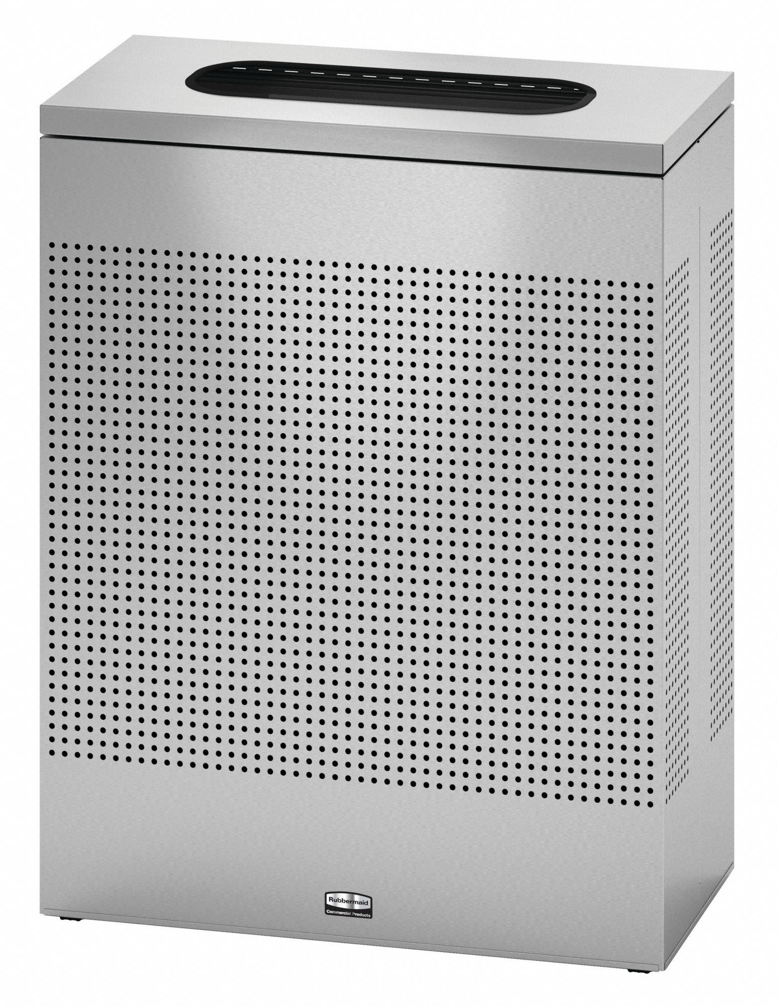 TRASH CAN, STAINLESS STEEL, FLAT WITH TOP OPENING TOP, SILVER