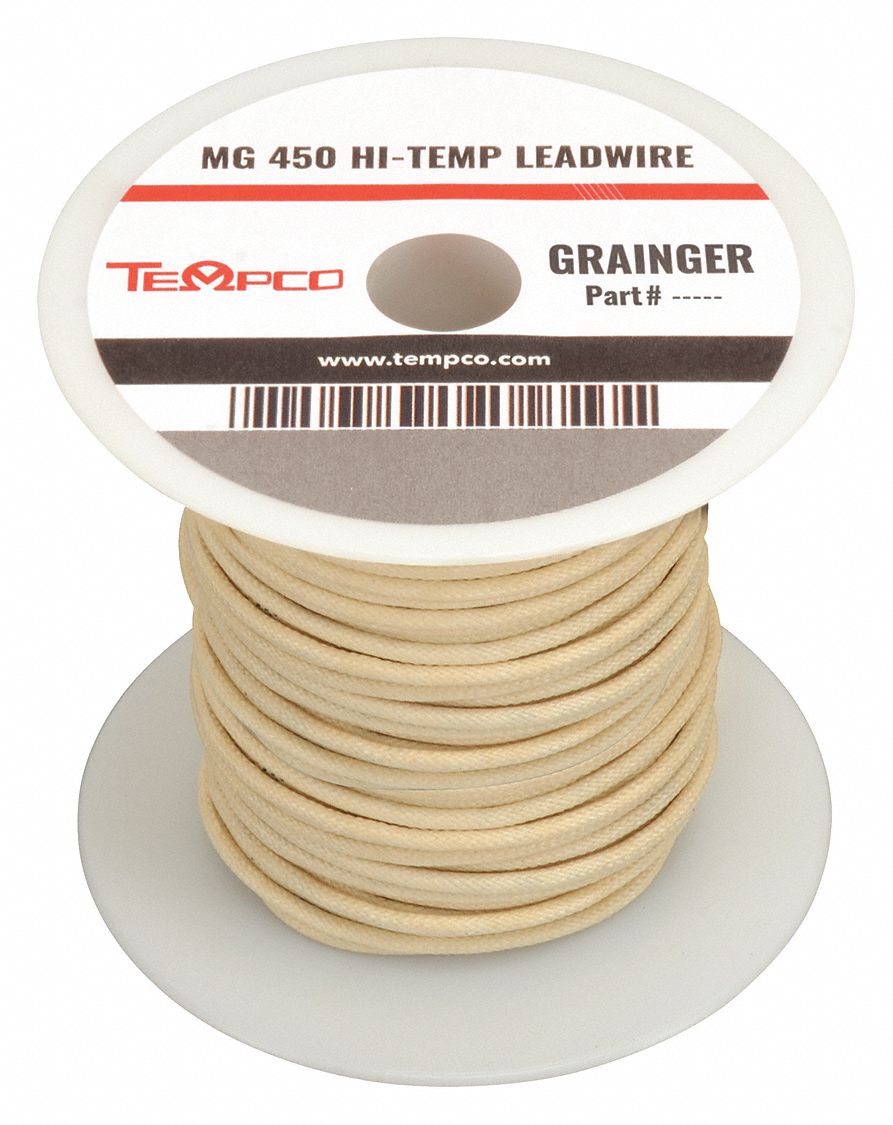 TEMPCO High Temp Lead Wire: 14 AWG Wire Size, Natural, 100 ft Lg