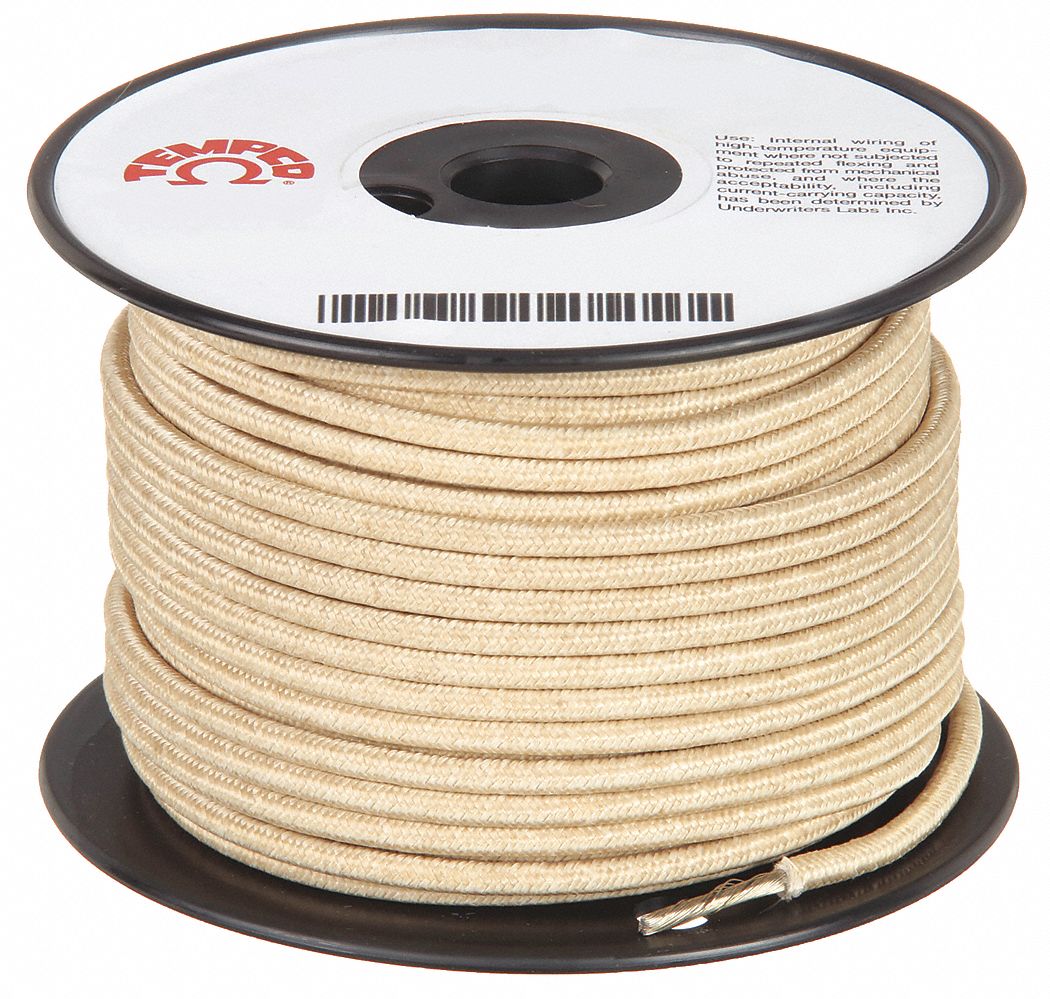 TEMPCO, 12 AWG Wire Size, Natural, High Temp Lead Wire - 3GRK5