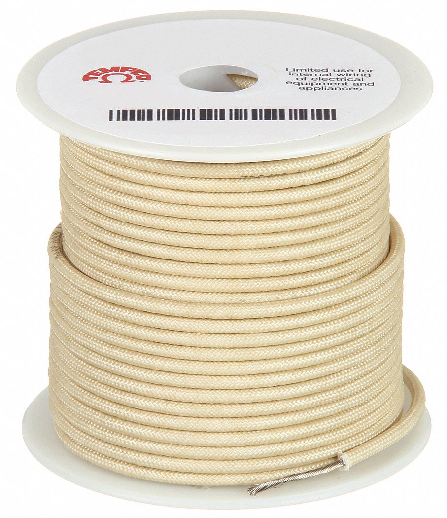 TEMPCO, 14 AWG Wire Size, Natural, High Temp Lead Wire - 2KE43