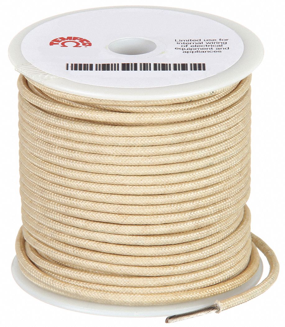 TEMPCO, 12 AWG Wire Size, Natural, High Temp Lead Wire - 2KE44