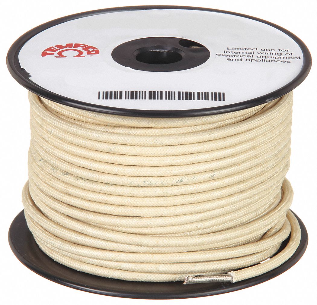 TEMPCO High Temp Lead Wire: 14 AWG Wire Size, Natural, 100 ft Lg