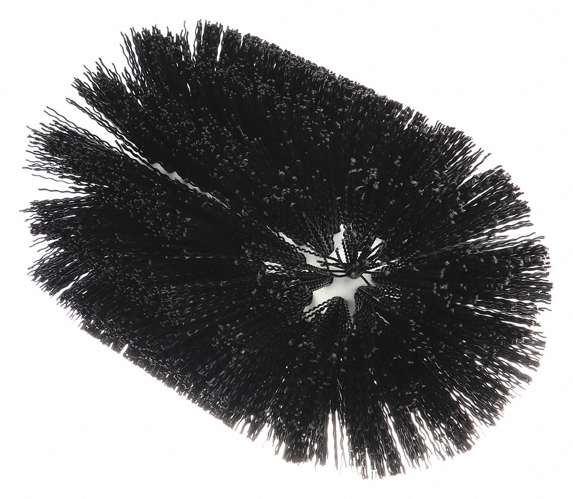 Floor Drain Brush: Straight Handle, Polypropylene Bristle, Black, 4 in Brush Dia