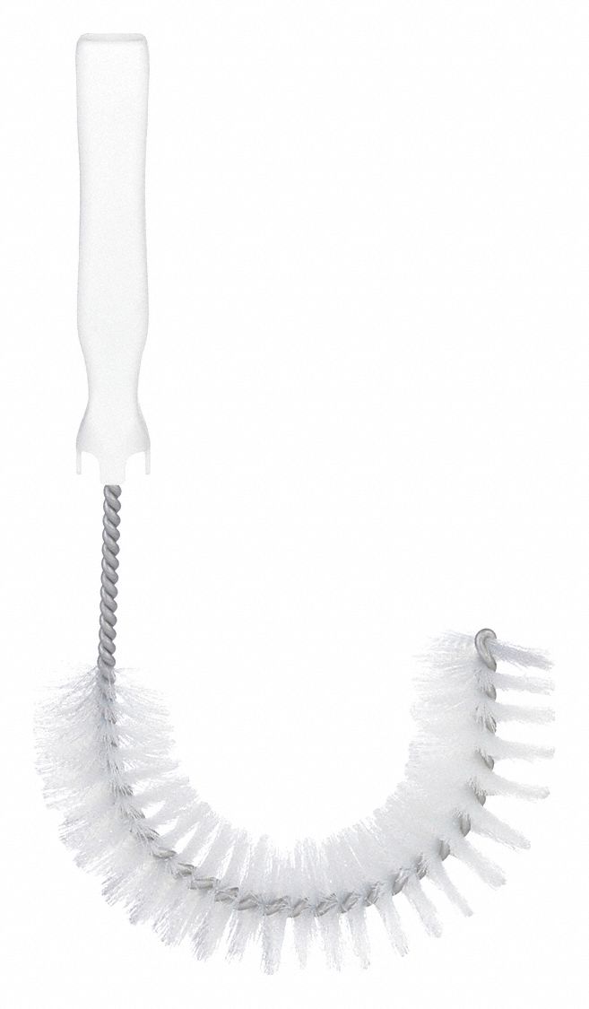 Hook Brush: Straight Handle, Polyester Bristle, White, 2.25 in Brush Dia, 8 in Brush Lg