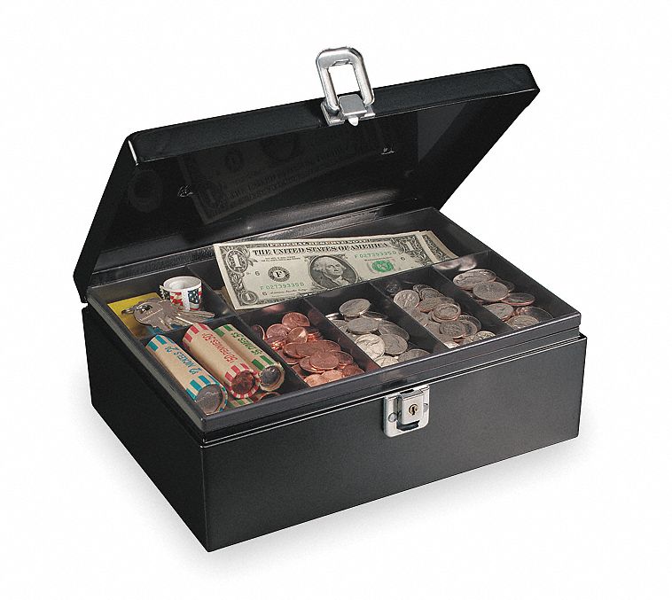 MMF INDUSTRIES Cash Box, Black, 11x73/4x4 2KEF1221613004 Grainger
