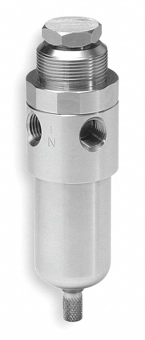 Filter-Regulator: Stainless Steel Bowl, 1/4 in NPT, 12 cfm, 5 micron, 0 psi to 60 psi