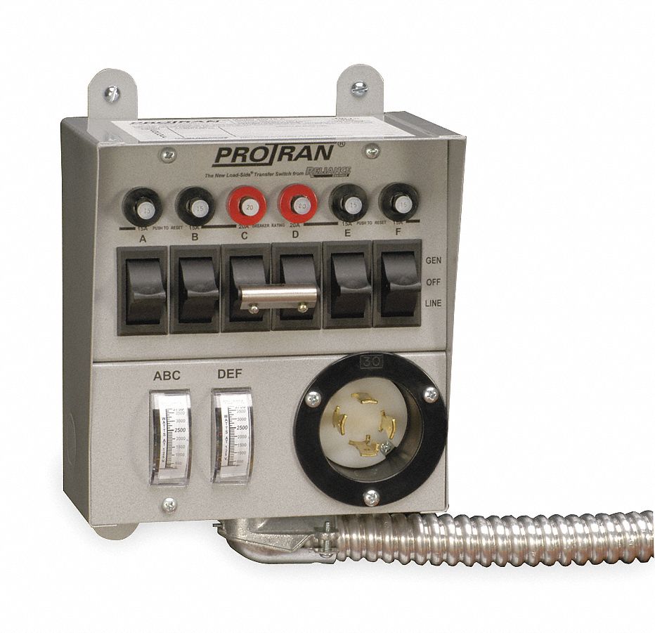 Manual Transfer Switch: 125/250, 7 in Wd, 30 A Max. Amps, 1, 7 1/2 in Ht, 4 1/2 in Dp