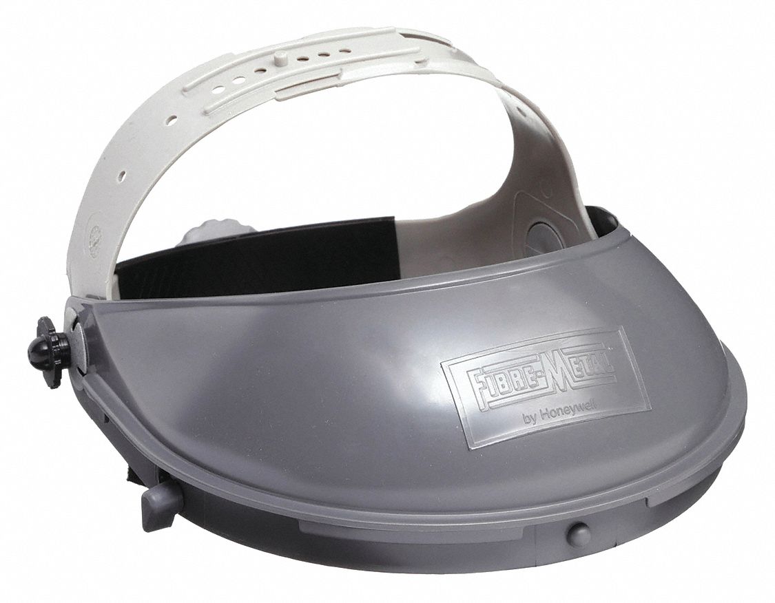 Face Shield Crown: Plastic, Gray, Ratchet Suspension Adjustment Type