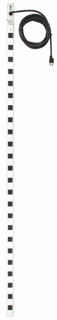 RACEWAY-STYLE SURGE PROTECTOR, 24 OUTLETS, NEMA 5-15R, NEMA 5-15P, 15 FT CORD, GREY