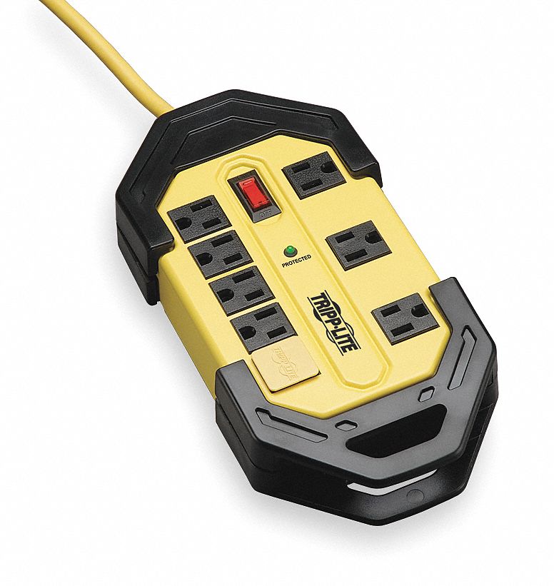 Surge Protector Outlet Strip: 8 Outlets, NEMA 5-15R, NEMA 5-15P, 12 ft Cord Lg