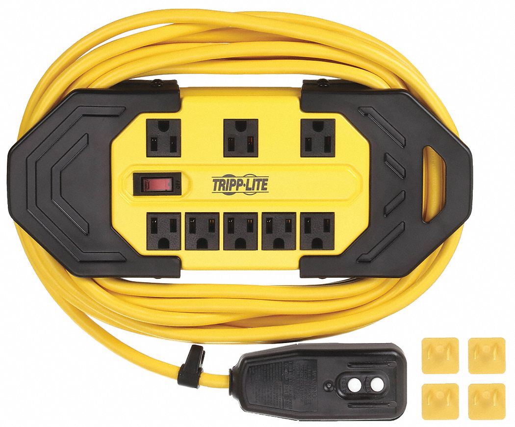 Plug-In GFCI with Cord: 25 ft Cord Lg, 15 A Max. Amps, 120V AC, NEMA 5-15P, NEMA 5-15R