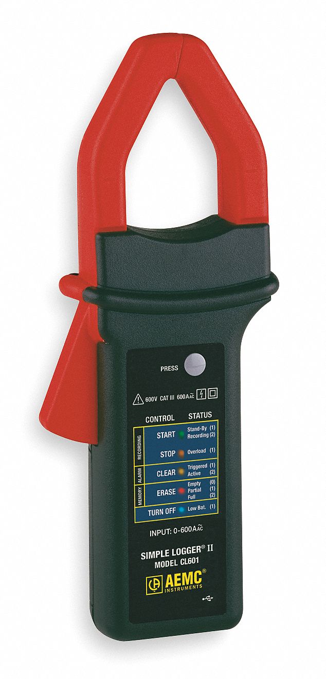 Clamp On AC Current Logger: 0 to 600 A AC, True RMS, Single Phase, USB