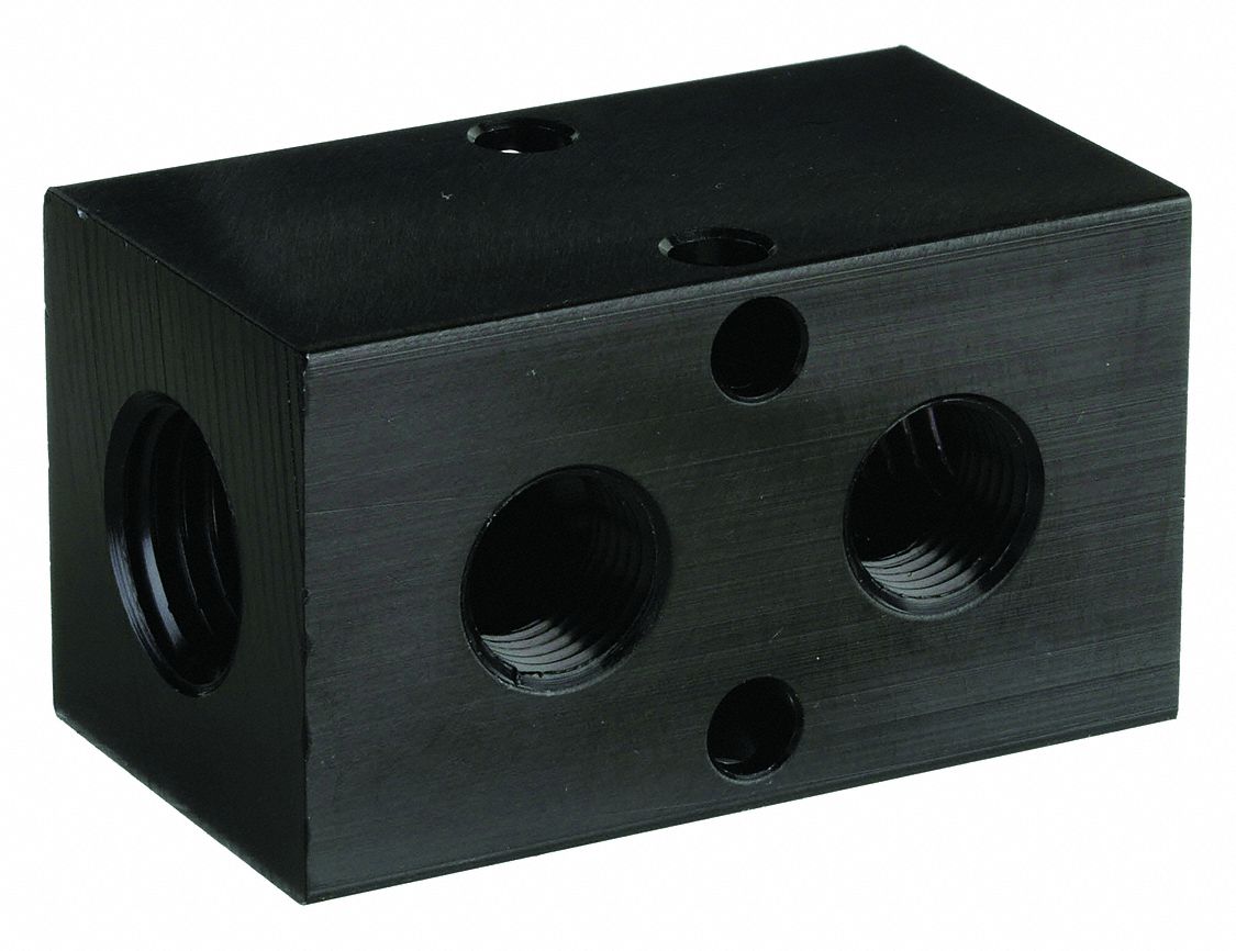 Pipe Manifold Fitting: Inline, NPT x NPT, Rectangle, Aluminum, 1/4 in NPT, 1/8 in NPT