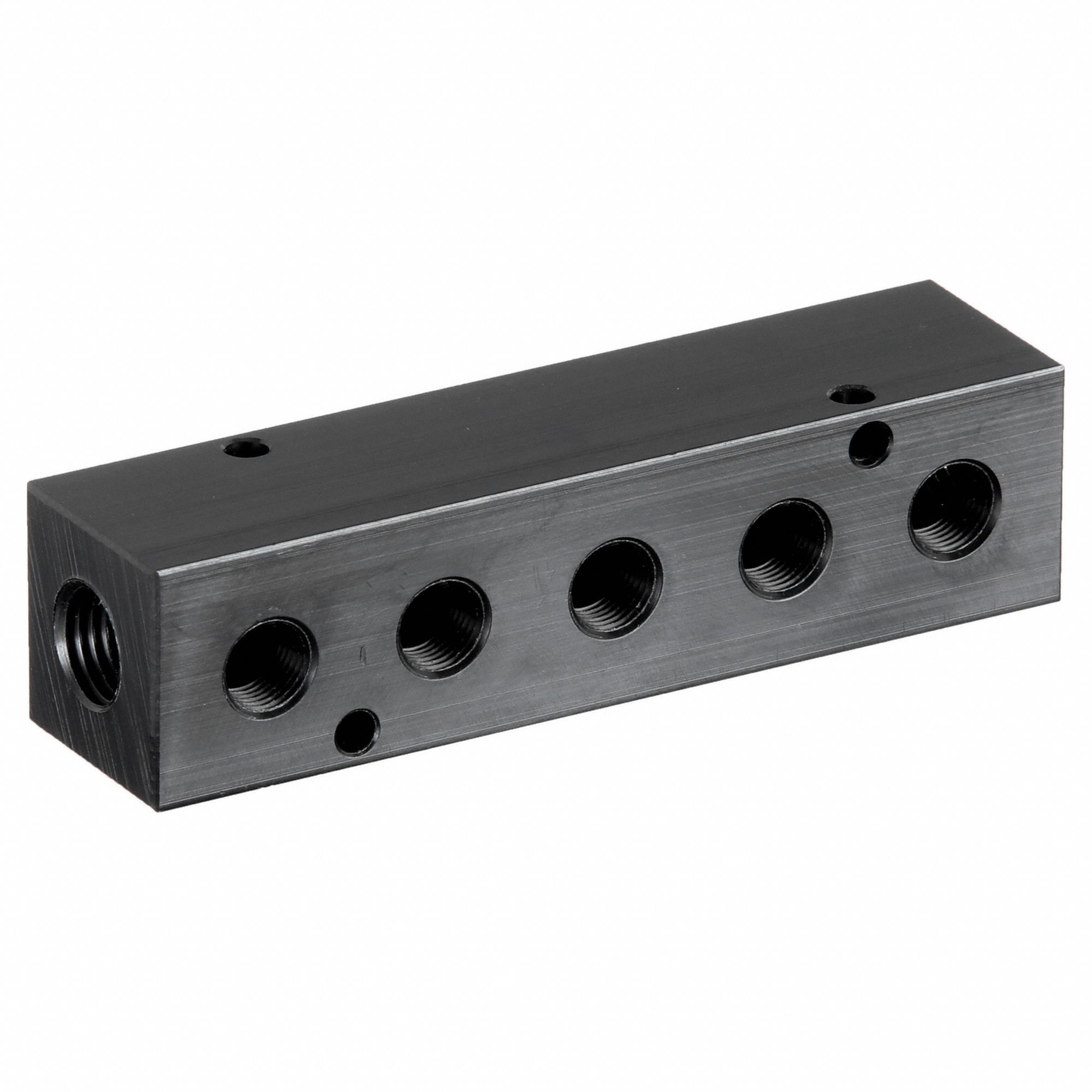 MANIFOLD: INLINE, BLACK ANODIZED 6061 ALUMINUM, 5 OUTLETS, ¼ IN FEMALE NPT INLET