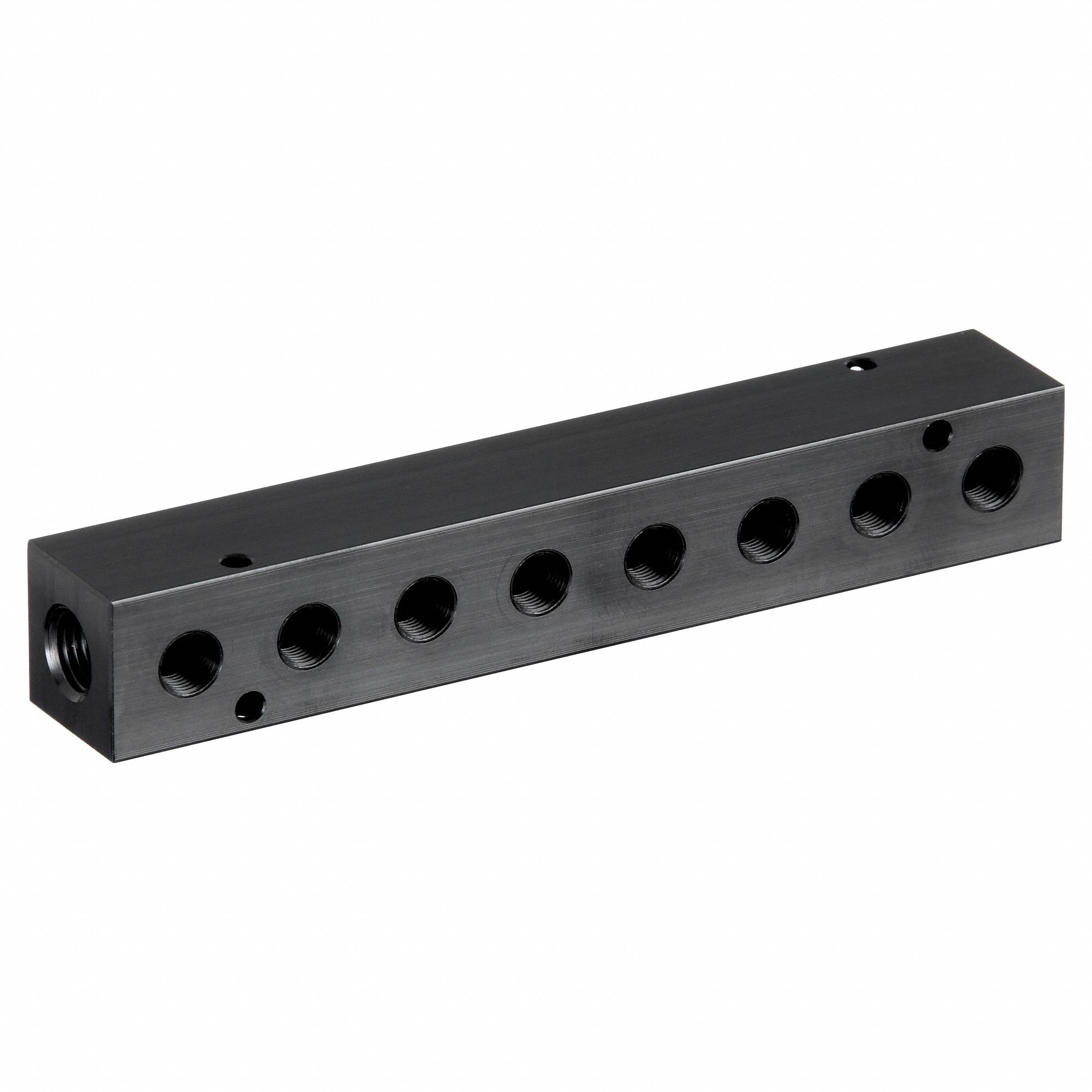 MANIFOLD: INLINE, BLACK ANODIZED 6061 ALUMINUM, 8 OUTLETS, ¼ IN FEMALE NPT INLET