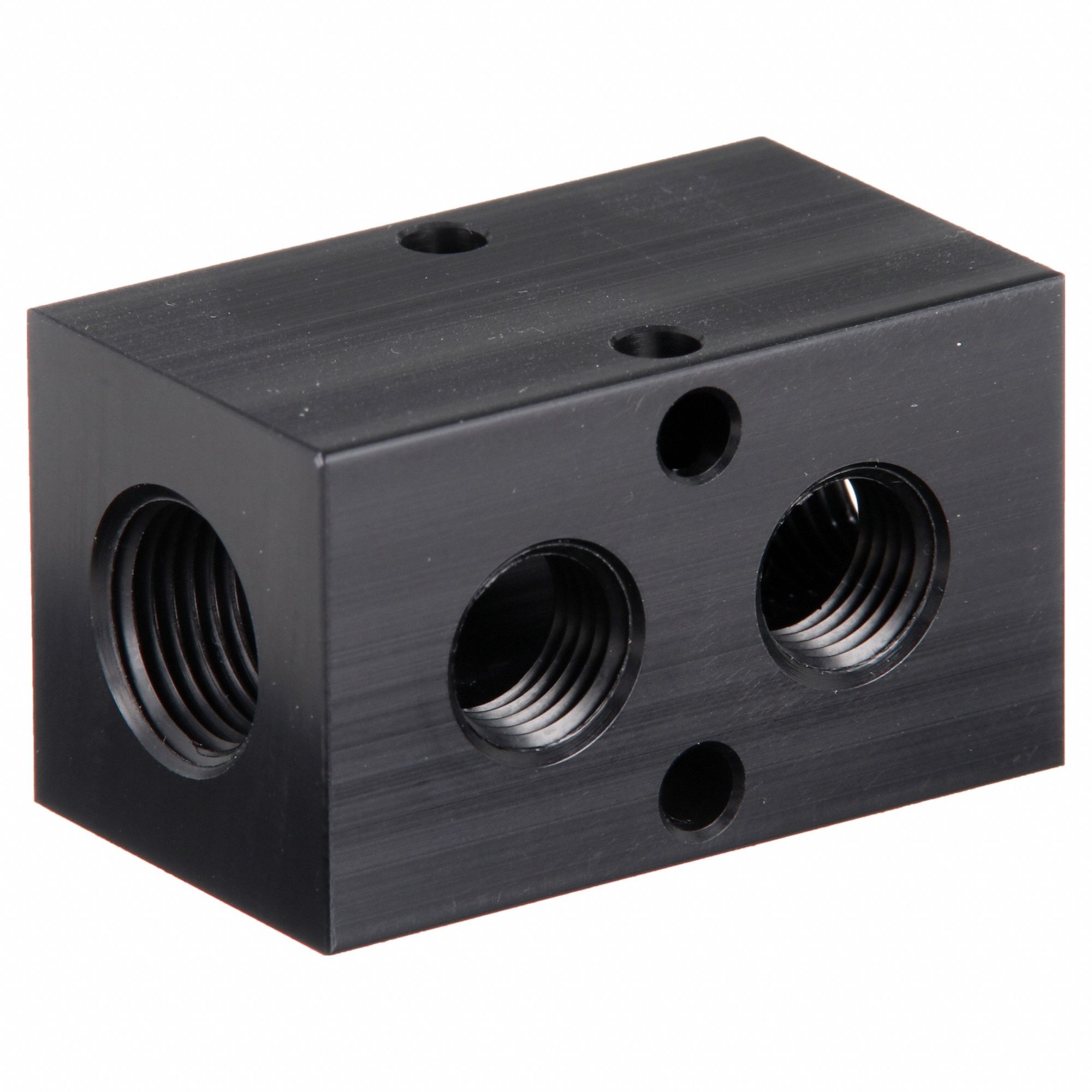 MANIFOLD: INLINE, BLACK ANODIZED 6061 ALUMINUM, 2 OUTLETS, ⅜ IN FEMALE NPT INLET