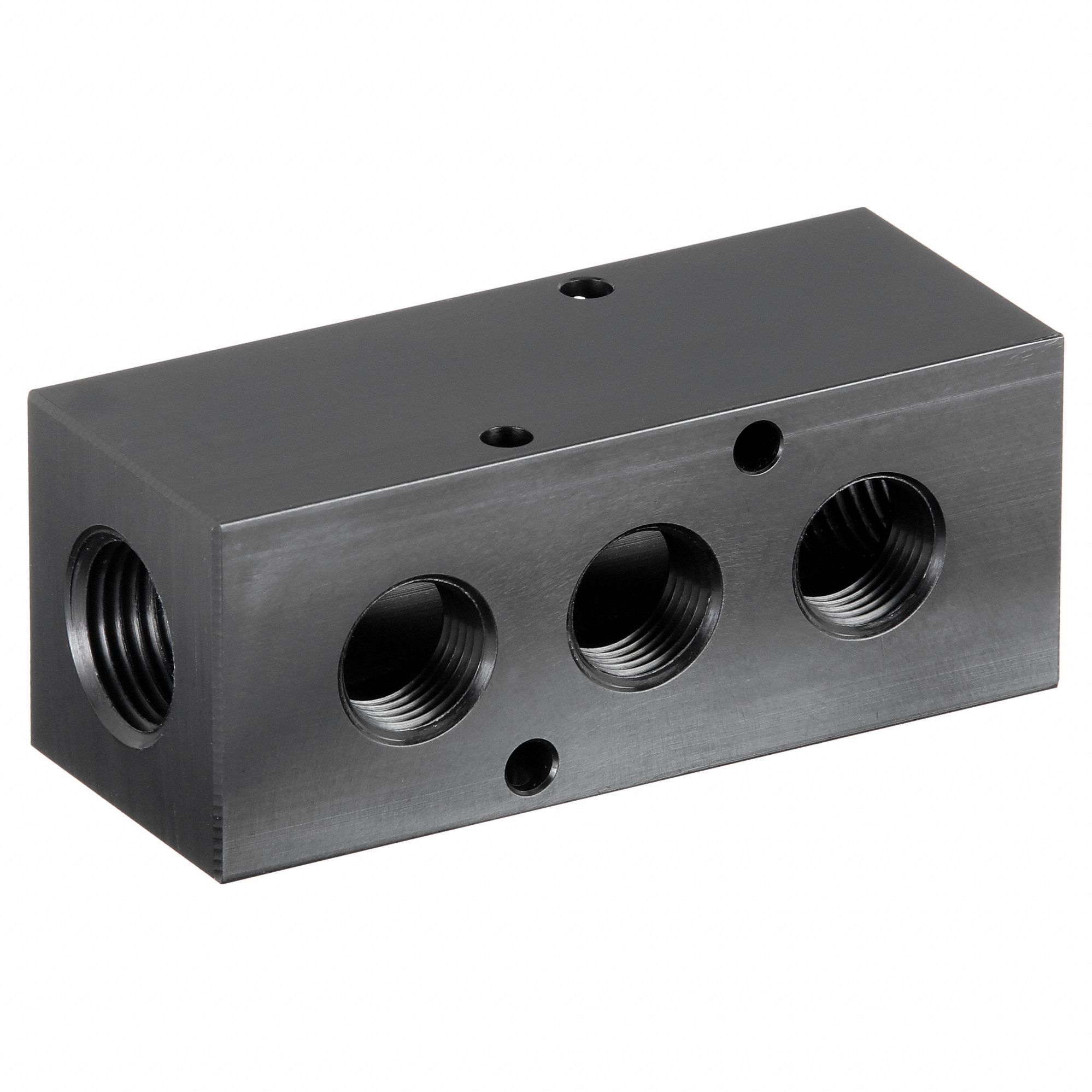 MANIFOLD: INLINE, BLACK ANODIZED 6061 ALUMINUM, 3 OUTLETS, ½ IN FEMALE NPT INLET