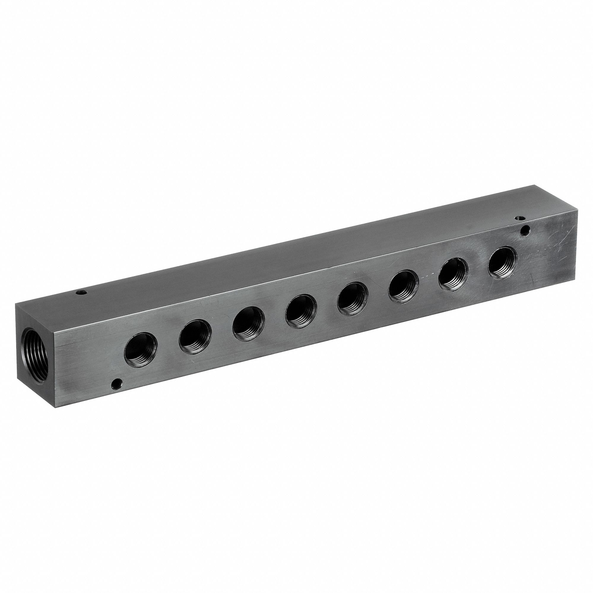 MANIFOLD: INLINE, BLACK ANODIZED 6061 ALUMINUM, 8 OUTLETS, ¾ IN FEMALE NPT INLET