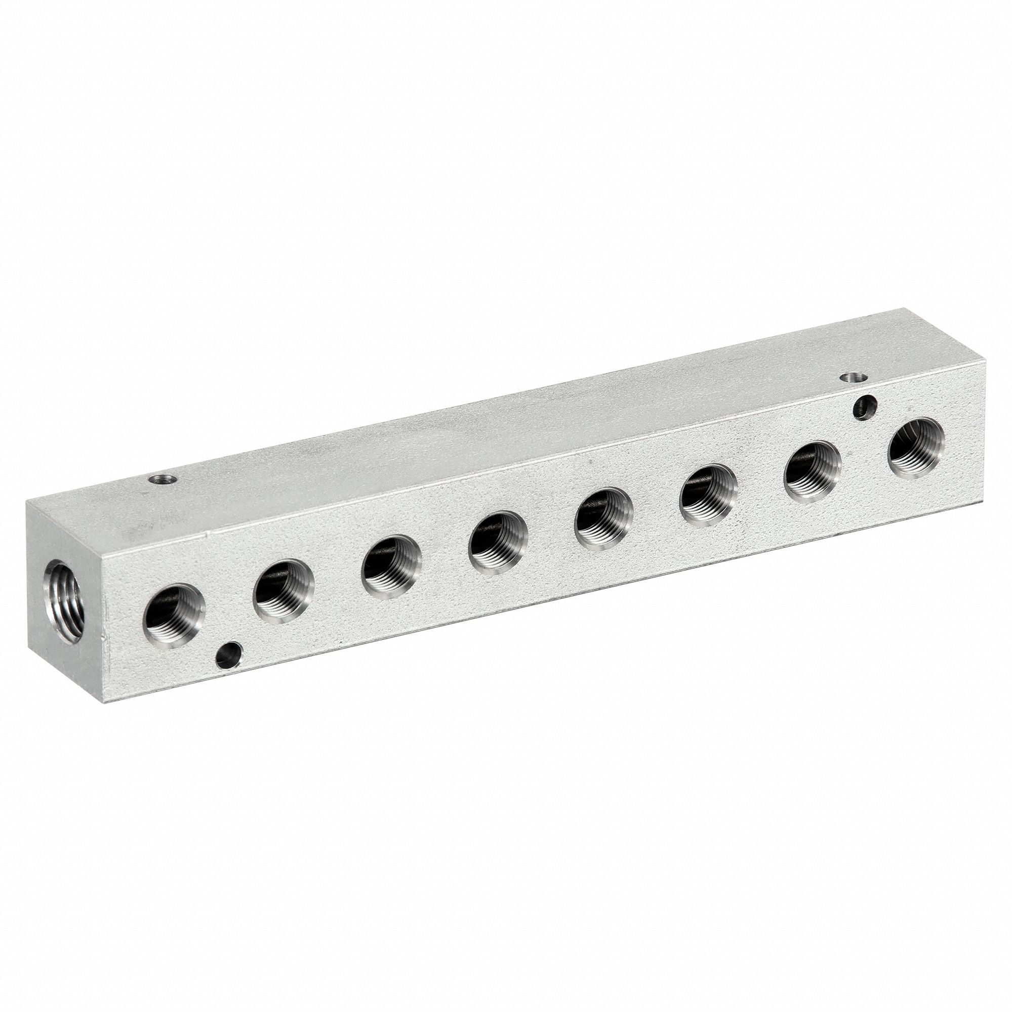 MANIFOLD: INLINE, 303 SS, 8 OUTLETS, ¼ IN FEMALE NPT INLET, ⅛ IN FEMALE NPT OUTLET