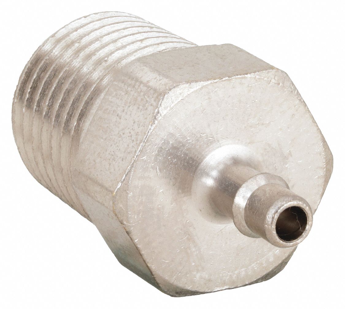 Barbed Fitting Adapter: 1/8 in ID Size, Barbed x MNPT, Brass, 1 1/16 in Overall Lg